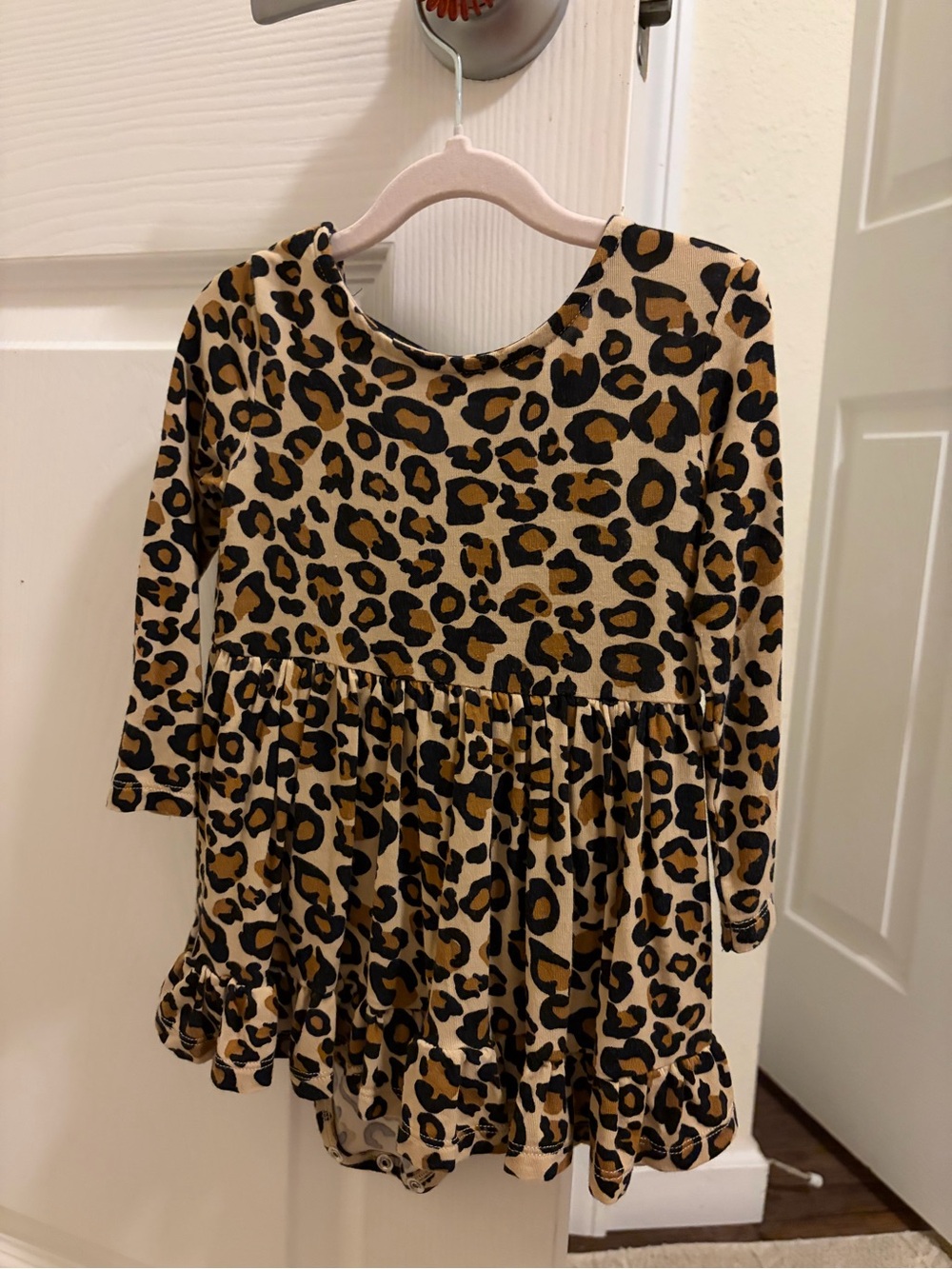 Girls Leopard Print Long Sleeve Bodysuit Dress Bamboo
